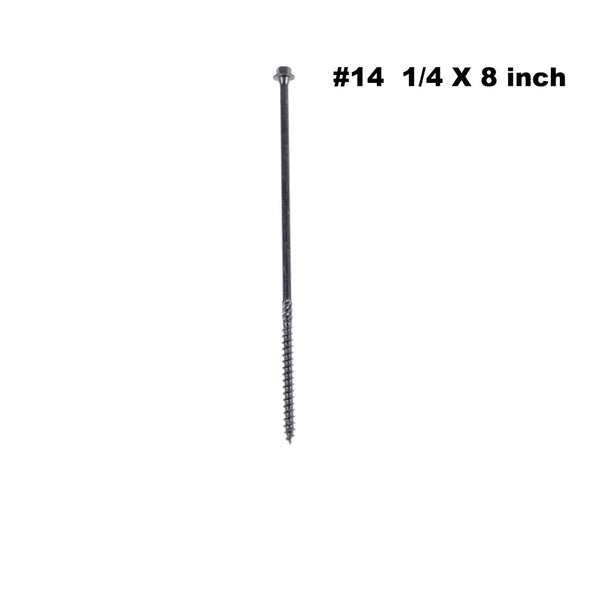 KAPAS Timber/Log/Landscaping/Deck Framing Wood Screws #14 1/4 X 8” Hex Head, Hardened Steel , Black NANO 1000hrs + Wax Exterior Coated Heavy Duty Screws (50 Count Pkg - with 5/16 inch drive bit)